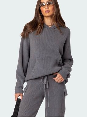 Edikted Cozy Gray Knit Hoodie